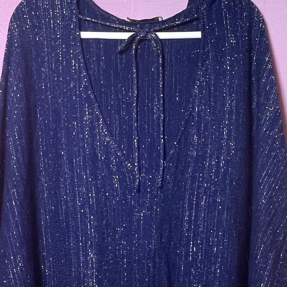 VINTAGE heavenly dark blue and metallic dolman sweater
